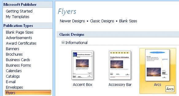 When you have viewed brochures, to your satisfaction, click-on Newsletters in the Microsoft Publisher Task Pane (as you did for Brochures and Flyers).
