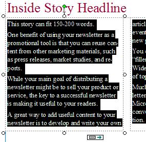 Now carefully click-on the bottom of the first column of the Inside Story Headline. You may have to try several times to get the image you see to the left.