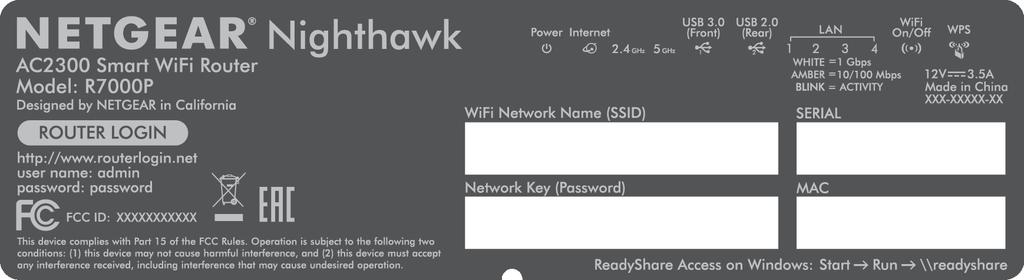 Label The label on the router shows the login information, WiFi network name and network key (password), MAC address, and serial number. Figure 5.