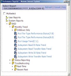 Figure 2-1 Performance Reporter window displayed when launched with an Agent specified (report tree selection window) To use the global tasks bar area of the Tuning Manager server main window: 1.