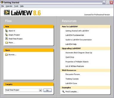 Open and Run LabVIEW Start»All Programs»National Instruments LabVIEW» 8.5 Startup Screen: 8.