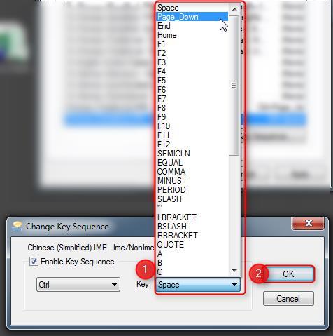 In dialog Change Key Sequence at field Key: Select any key