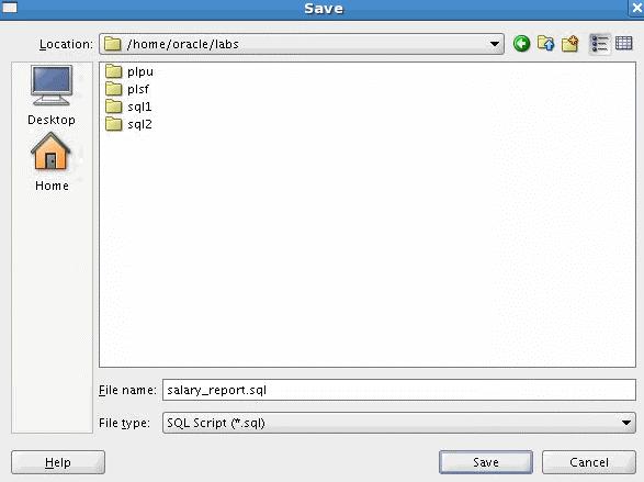 Saving SQL Scripts 1 Click the Save icon to save your SQL statement to a file. 3 The contents of the saved file are visible and editable in your SQL Worksheet window.