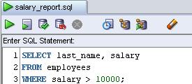Saving SQL Scripts You can save your SQL statements from the SQL Worksheet into a text file. To save the contents of the Enter SQL Statement box, perform the following steps: 1.
