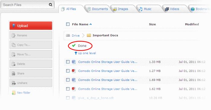 3.2.6. Moving Files among Folders in Your Online Storage You can move files and sub folders from one folder to another in your online storage space through the web interface directly.