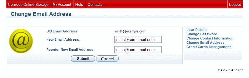 To change your Contact address and other details, click 'Change Contact Information' from the left hand side navigation pane and fill up the form that appears and... click 'Submit'.