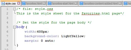 Style the Document Body The following code operates on the <body> element in the.html page.
