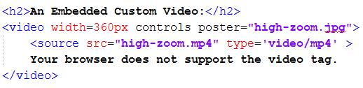 Inserting Your Own Video HTML5 supports a <video> element to play videos on a page. Example use: Link to More Info on the Video Tag: http://www.w3schools.