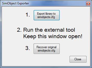 3.10 Exporting the sim object library in simobjects.cfg format This feature allows you to temporarily export the complete sim object library into your simobjects.cfg file.