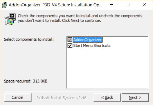 2. Installation 2.1 Distribution P4AO is distributed as a self-extracting installer package: AddonOrganizer_Install_P3D_V4.exe 2.2 Installation Double click on the installer file.