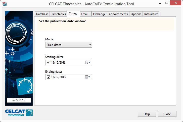 CELCAT Timetabler databases. There are two options supported: Fixed dates and Sliding day range.