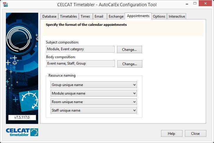 7.6 Appointments The Appointments tab contains options to customise the visual representation of published events.