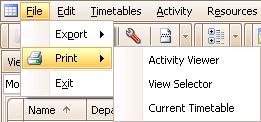 11 Printing & Exporting Data Enterprise Timetabler allows the user to either export or print data contained in the Activities spreadsheet and the Views pane. The Timetable grid can also be printed.