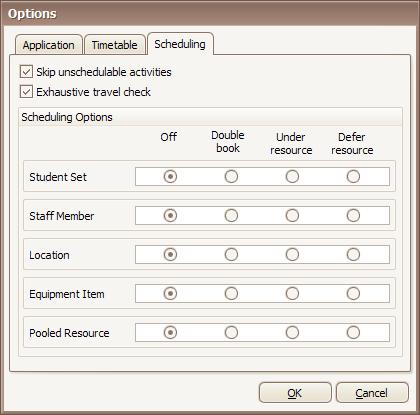 4.5 Scheduling Options While performing scheduling operations (manually or automatically) the user can control various aspects of the behaviour of the scheduling engine.