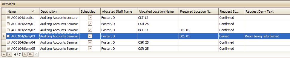 The Request Status column will change to Confirmed, and the Allocated Location column will show the required room.
