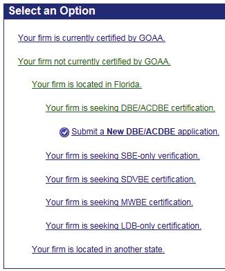 Once you have selected the certification you wish to apply for the system will ask you a series of questions to help
