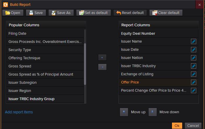 Picture 7: Finished selection TIP: Under Add report items you can add even more useful variables like for instance Price 4 Weeks after Offer. Select whatever you think is useful.