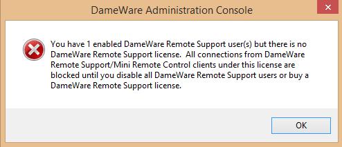 ADMINISTRATOR GUIDE: DAMEWARE When I log in, I see the following error message. What should I do?