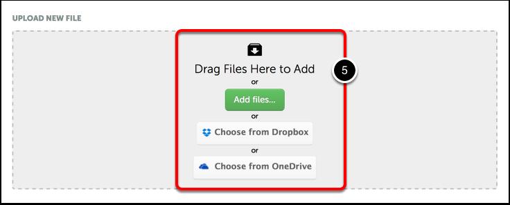 4. Click on the Insert Content Here bar that corresponds with the space that you would like to add your content to reveal the file uploader.