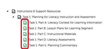 After uploading the required files for each section of your edtpa portfolio, the icon to the left of the section will turn green.
