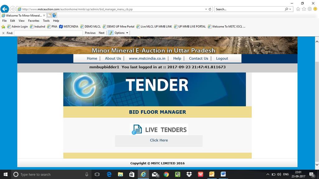 Click on the link of Tender, you are interested to participate in.