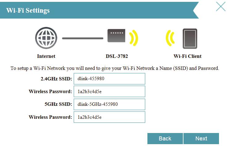 Section 3 - Getting Started Setup Wizard (continued) Create a Wi-Fi SSID and password for both the 2.4 GHz and 5 GHz wireless networks.