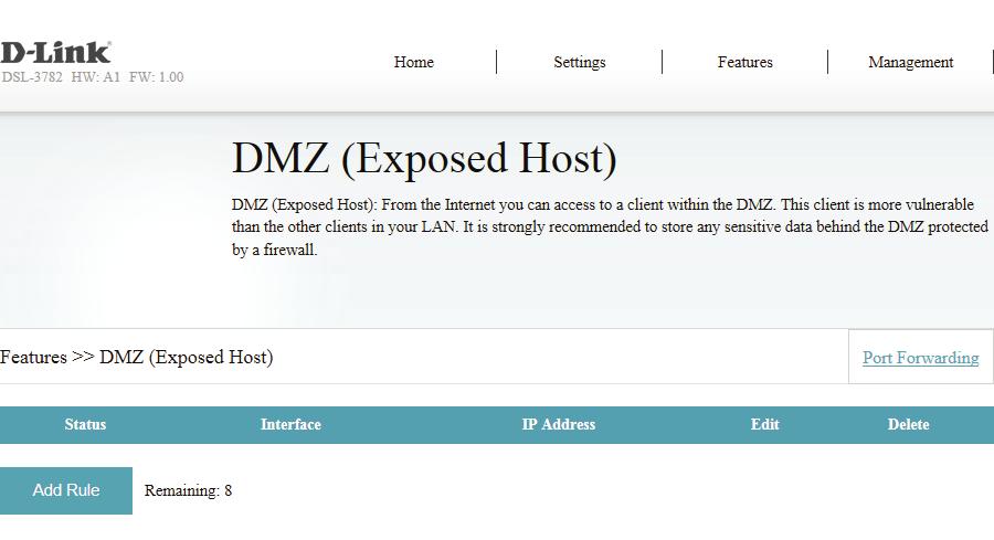 Section 4 - Configuration DMZ (Exposed Host) This page allows you to manually configure the router s DMZ settings.