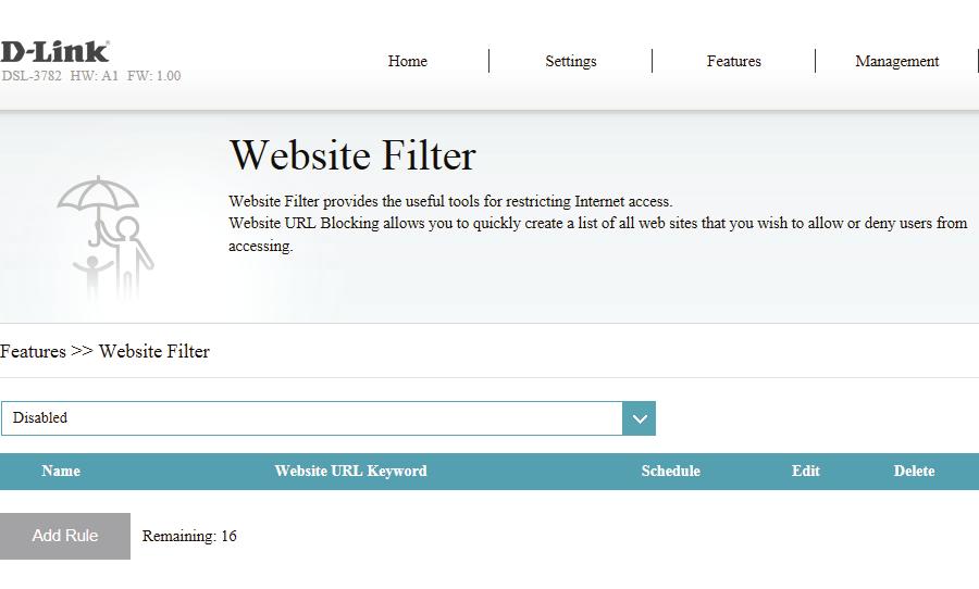 Section 4 - Configuration Web Filter The website filter settings allow you to block access to certain web sites.