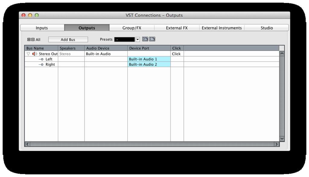 6 Go to the 'Devices VST Connections: Outputs' screen tab.