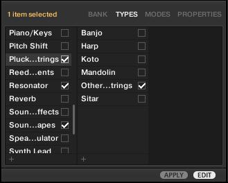 Managing the Library Editing the Tags and Properties of User Preset Files 4.