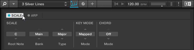 Playing and Editing Scales and Chords Setting the Scale Parameters To edit the Scale engine parameters in the KOMPLETE KONTROL software, click on SCALE in the Perform panel so it is highlighted.