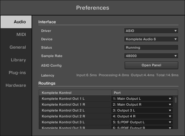 Global Controls and Preferences Preferences Preferences panel Audio page Setting Driver Device Status Sample Rate Description Here you can select the audio driver.