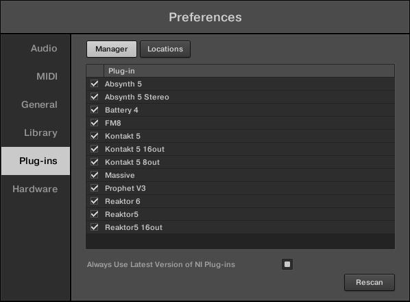 Global Controls and Preferences Preferences Preferences panel the Plug-ins page's Manager pane.