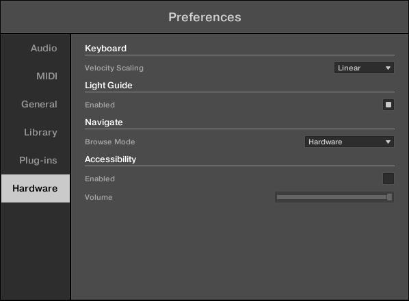 Global Controls and Preferences Preferences Preferences panel Hardware page.