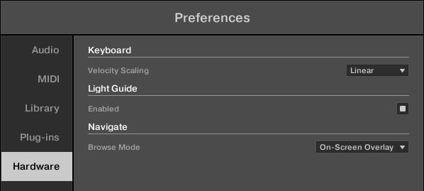 Browsing the Library Browser Basics You can set the Browse Mode under Navigate on the Keyboard page of the KOMPLETE KON- TROL Preferences: The Browse Mode setting in the Preferences.