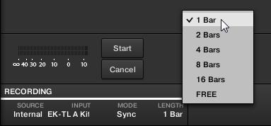 Using Advanced Features Sampling 6. After selecting Sync, the LENGTH menu is displayed to the right. Click 1 Bar in the menu: 7.