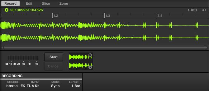 After the recording stops, you will see the waveform of your Sample: Under the large Waveform representing the recorded Sample, you can see a small icon for each Sample