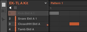 of the Sound slot in the Pattern Editor. Soloing the first kick Sound. To unsolo a Sound, right-click the number again.