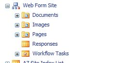 WEB FORM PAGE Responses list: A list is like a database table that collects data responses.