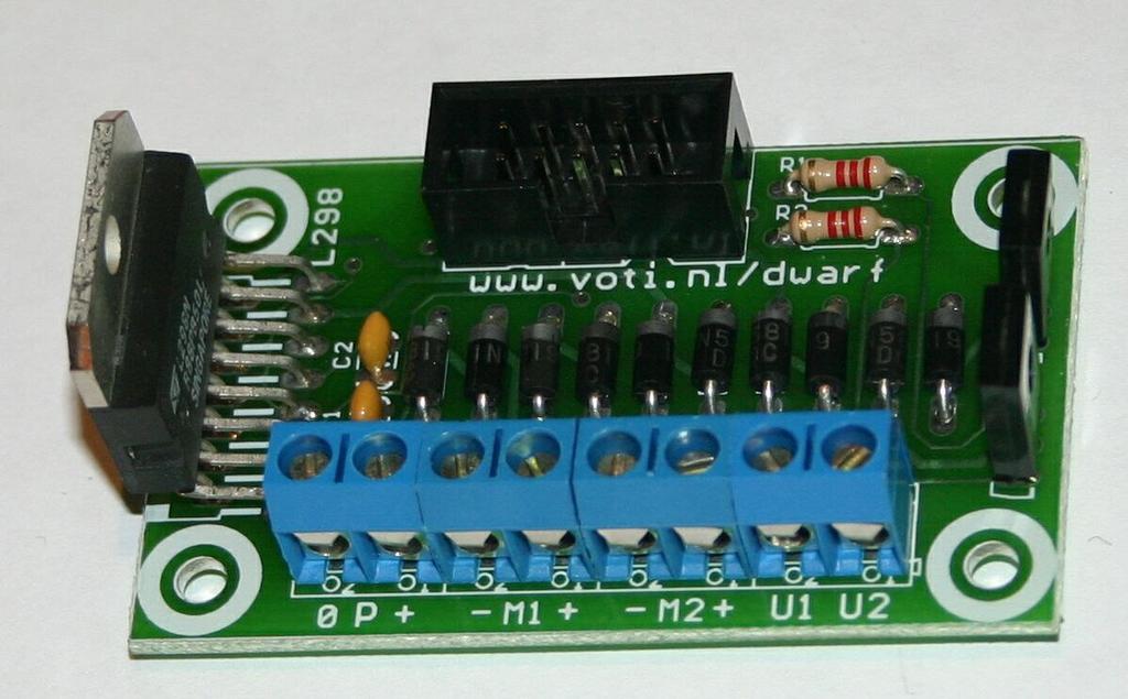Dwarf Boards DB021 : L298 dual motor driver (c) Van Ooijen Technische Informatica version 1.0 PICmicro, In-Circuit Serial Programming and ICSP are registerd trademarks of Microchip Technology Inc.