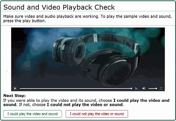 Sound and Video Playback Check Assessment Viewing Application (AVA) User Guide The Sound and Video Playback Check page appears for tests with video content.