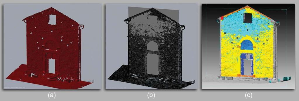acquired by means of laser scanner survey. The model of the camera (b) can be exporte to other modeling packages where it can be used for reprojecting the image on the simplified mesh.