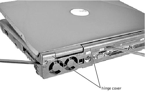 1. Follow the instructions in "Preparing to Work Inside the Computer." 2. Use a nonmarring tool to loosen the hinge cover at the back and at each side of the computer. 3.