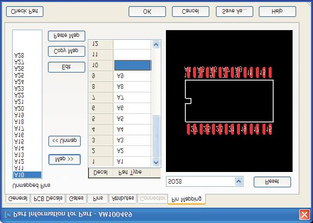 Part Type Editor: Pin Mapping Tab The new Pin Mapping Tab features a full complement of editing controls for entering pin mapping data.