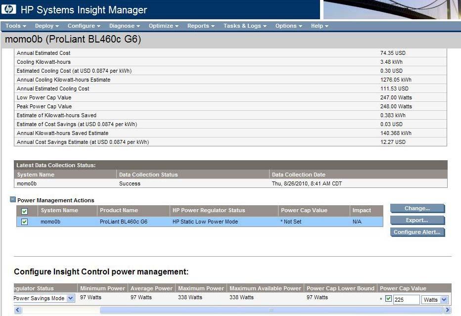 In Insight Control, Power Capping is located beneath the HP Power Management Actions section of the