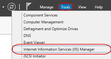 Installing your Certificate IIS 8 Step 1 From within Server Manager select Internet Information Services (IIS) Manager from the Tools drop-down menu.