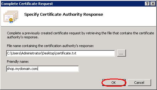 Step 4 In the right hand Actions pane, click Complete Certificate Request.