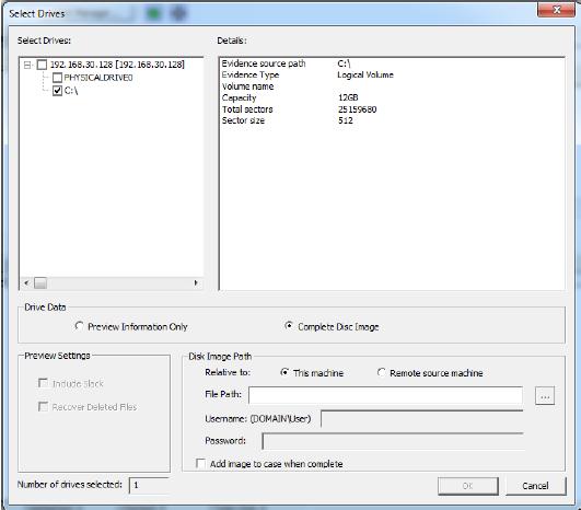 Previewing or Imaging a Drive with the Enterprise Agent 1. In the Examiner interface, select Evidence > Add Remote Data. 2. Enter the IP Address of target machine. 3.