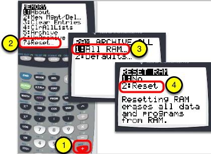 TI-84: Resetting the Calculator TI-84 Video: Resetting the Calculator 1. If an error persists and resetting the DEFAULTS did not solve the problem, RESET the RAM. Warning!