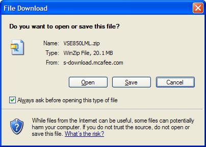 In the File Download window, click on Save and choose a